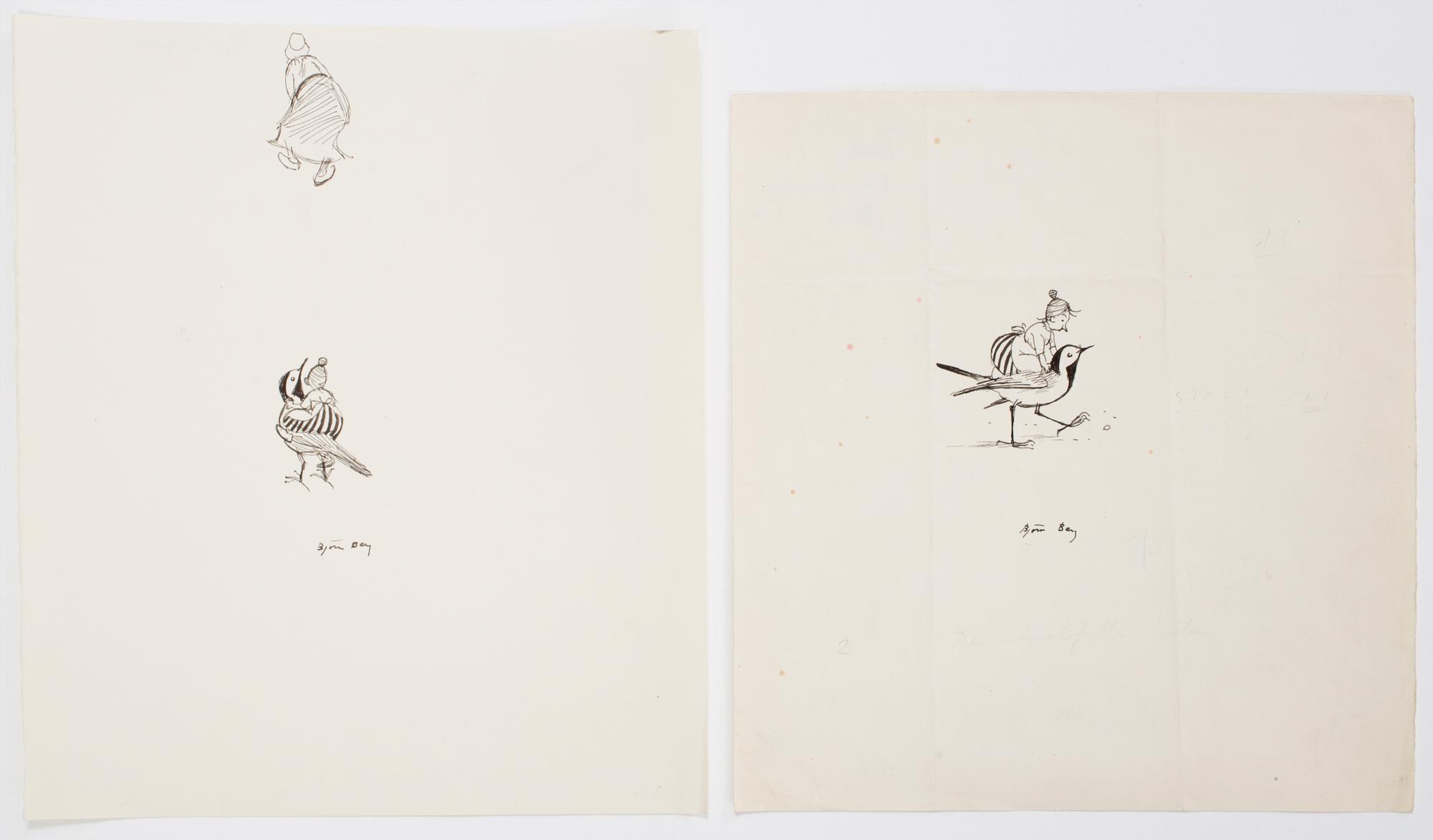 BJÖRN BERG, two ink drawings "Teskedsgumman" signed.