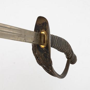 A 1889 pattern Prussian infantery officer's sabre with scabbard.