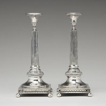 A pair of Swedish 18th century silver candlesticks, mark of Arvid Floberg, Stockholm 1798.