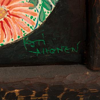 KOSTI AHONEN, pöytä, puu, suurentava peili, signeerattu.