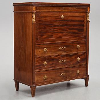 A late Gustavian mahogany secretaire attributed to J. F. Wejssenburg the Elder (master in Stockholm 1795-1837).