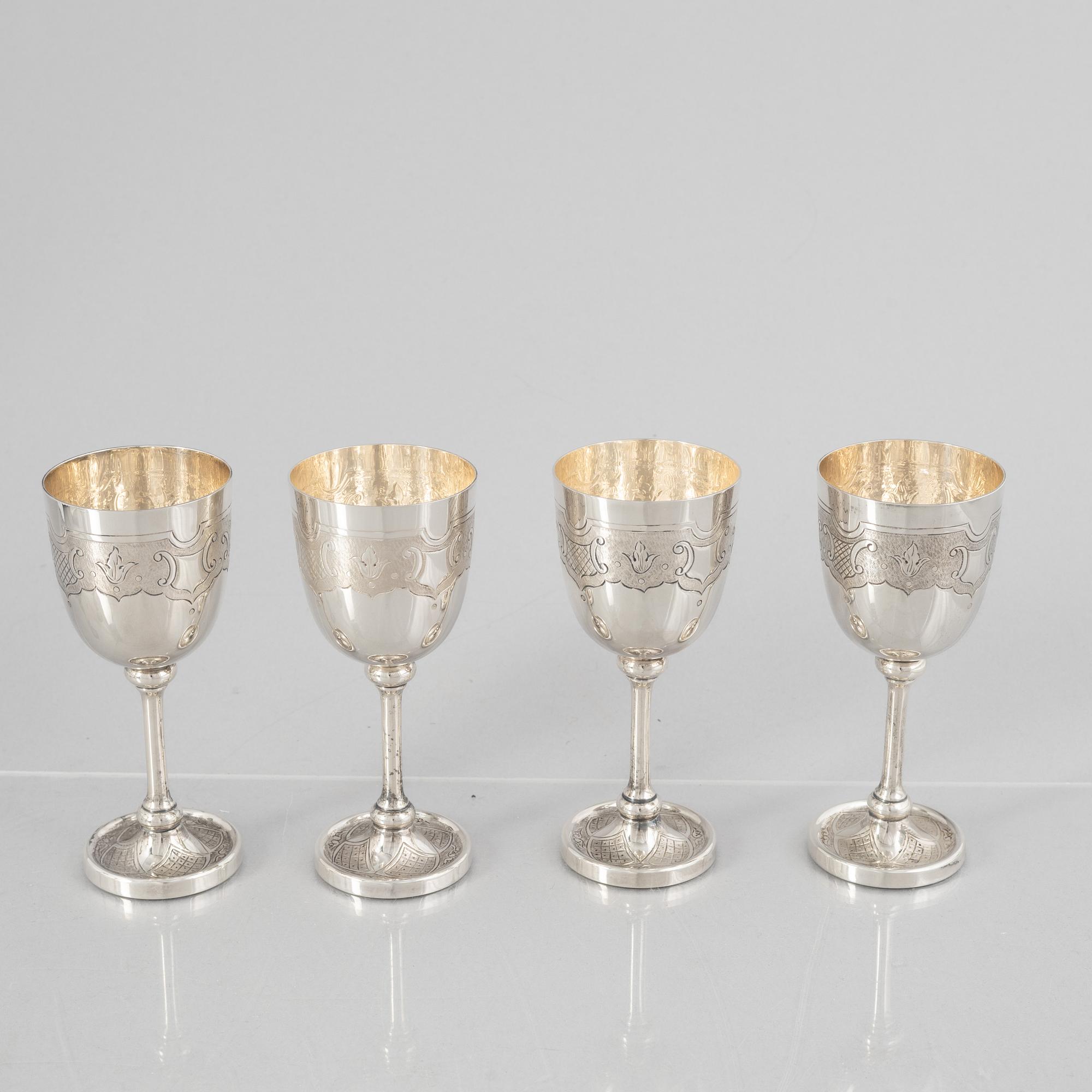 Four Sterling Silver Cups, Swedish import mark, second half of the 20th Century.