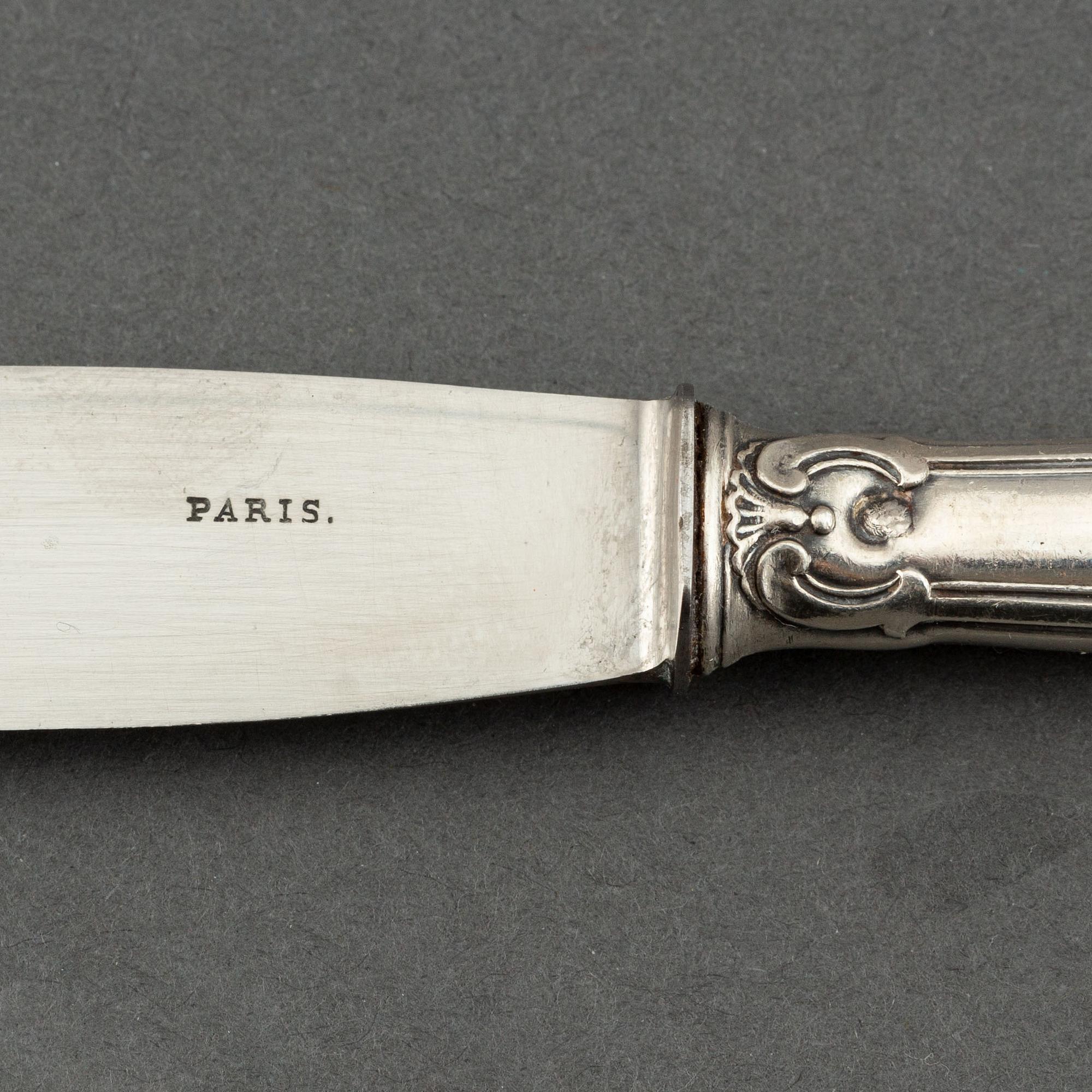 Knivar, 36 st (12+12+12), silver, Frankrike 1800-tal.