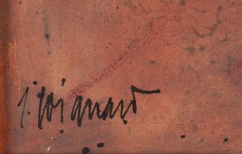 JAMES COIGNARD, mixed media on greaseproof paper glued down on masonite, signed J. Coignard.