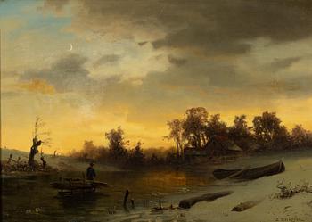 Axel Nordgren, Twilight Landscape with Boy on the Ice.