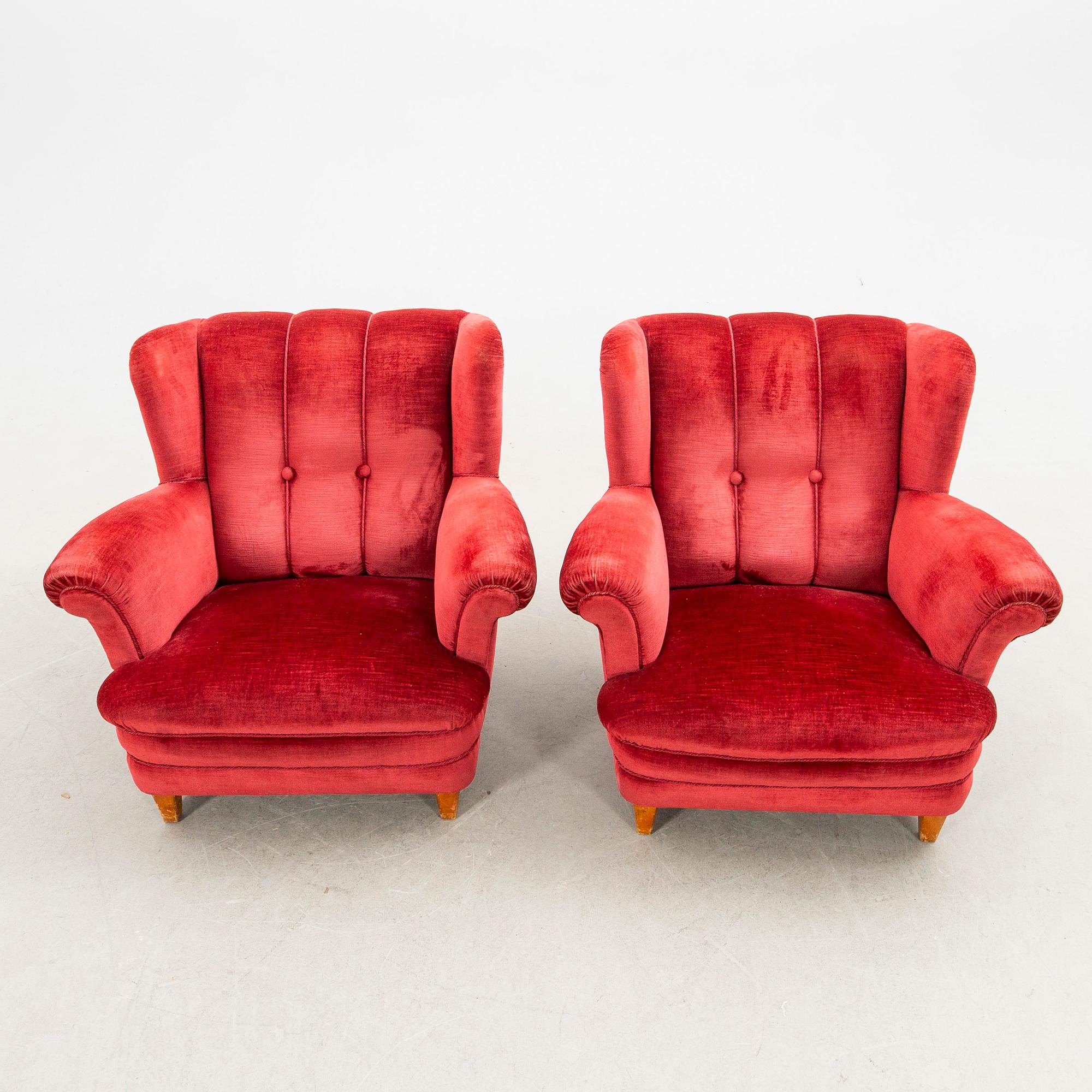 Armchairs, a pair, mid-20th century.