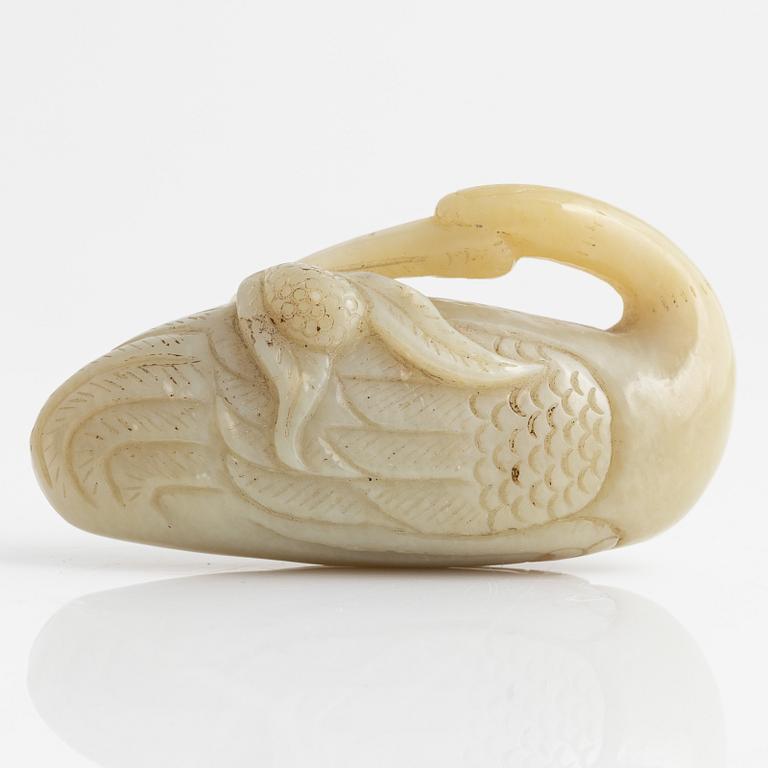 A nephrite sculpture of a mandarin duck, China, 20th Century.