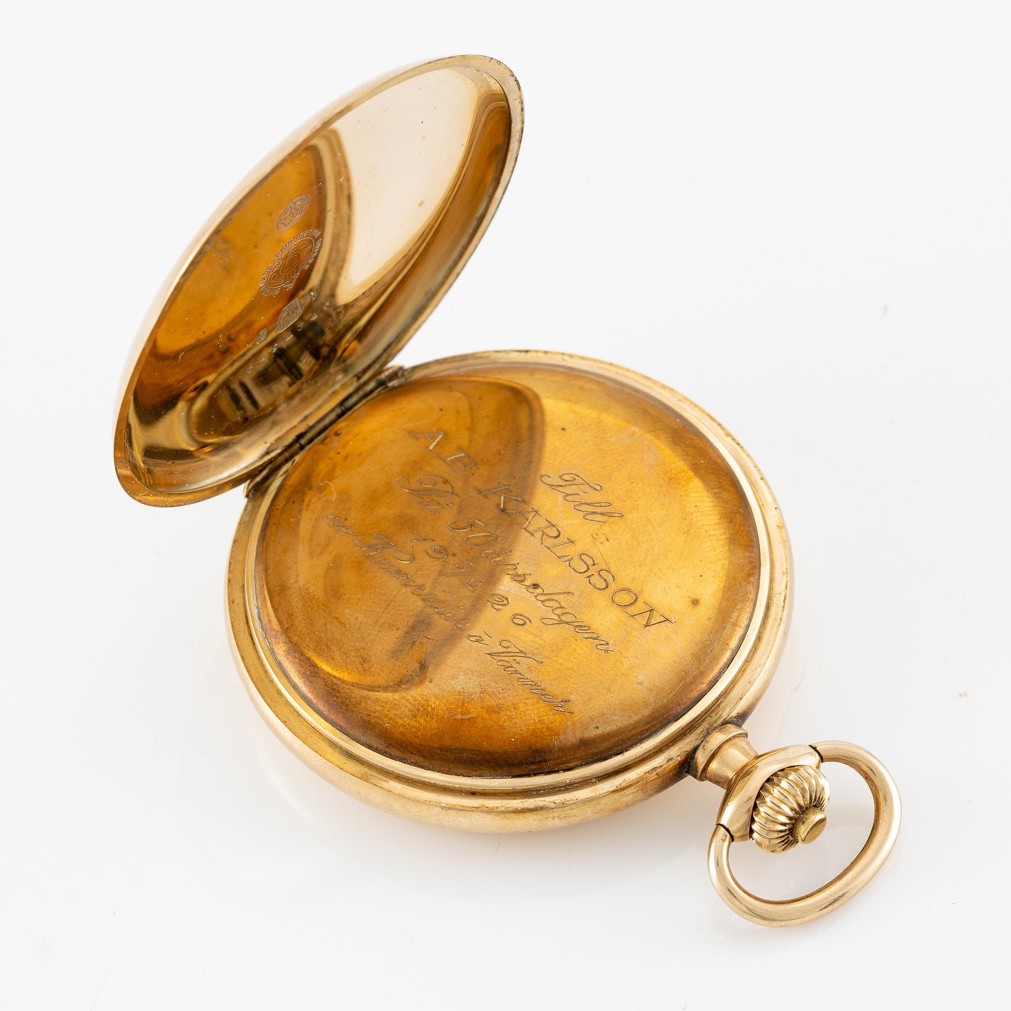 Omega, pocket watch, 14K gold, lever escapement, "Red Twelve", 52.5 mm.