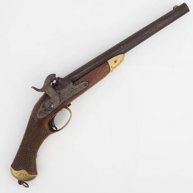 A Swedish rifled percussion pistol 1850 pattern.