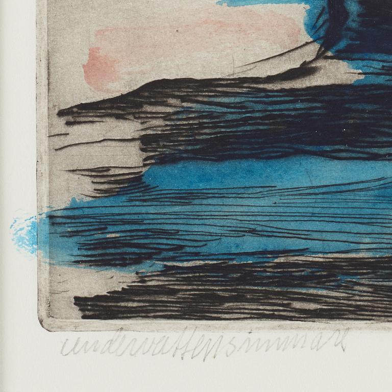 Hans Wigert, etching with watercolour, signed.