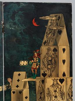 A Piero Fornasetti four-panel room divider/folding screen, 'City of cards', Milan, Italy 1950's.