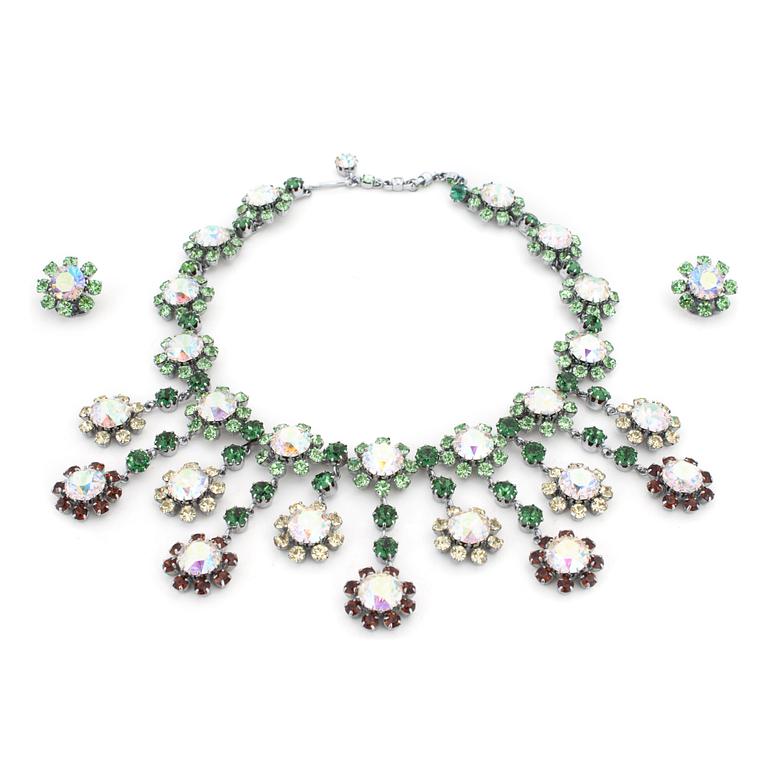 CHRISTIAN DIOR most likely, a decorative stone necklace and clip earings from the 1960s.
