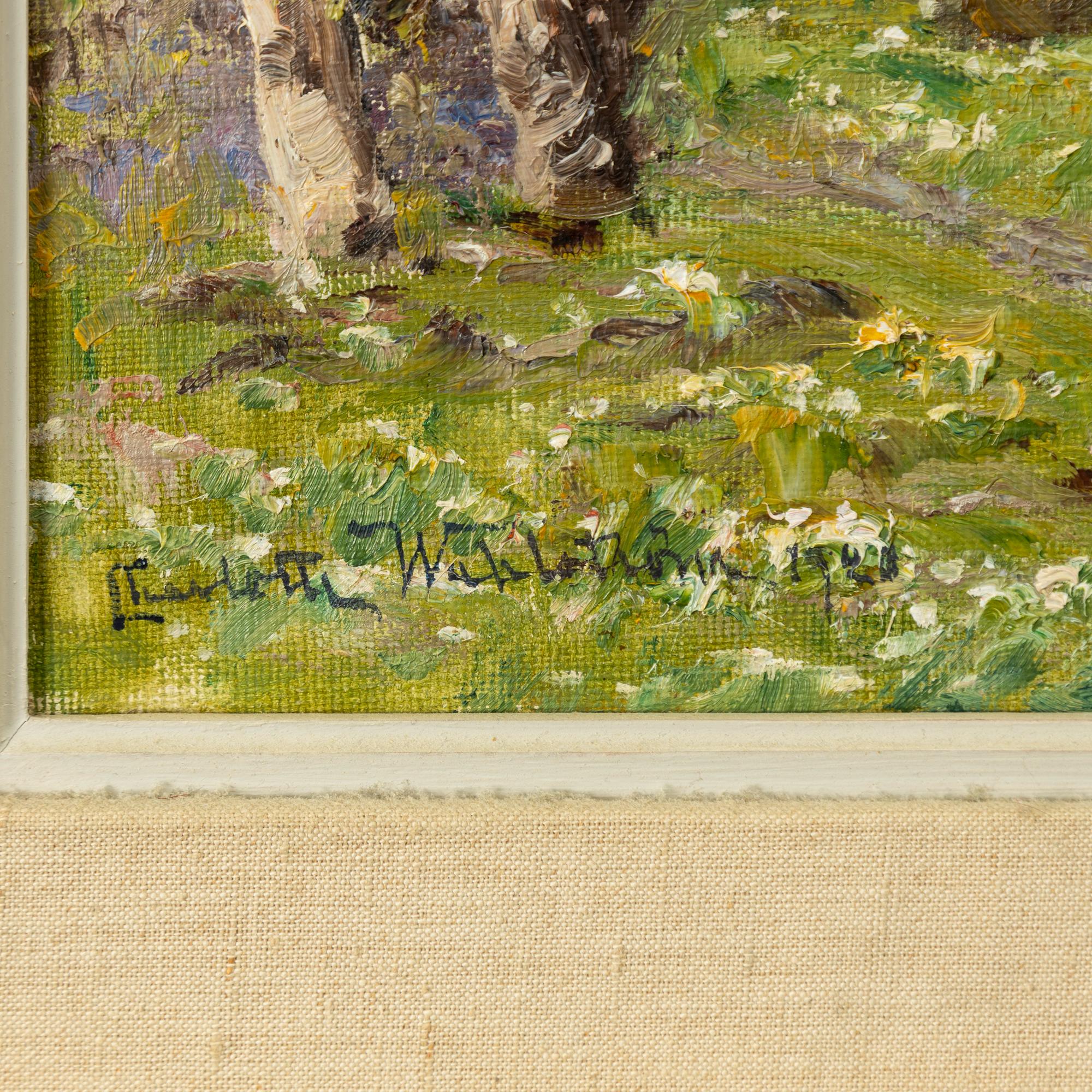 Charlotte Wahlström, Spring landscape with birches and wood anemones.