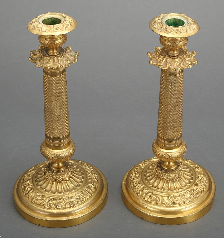 A pair of Russian 1830/40's brass candlesticks.