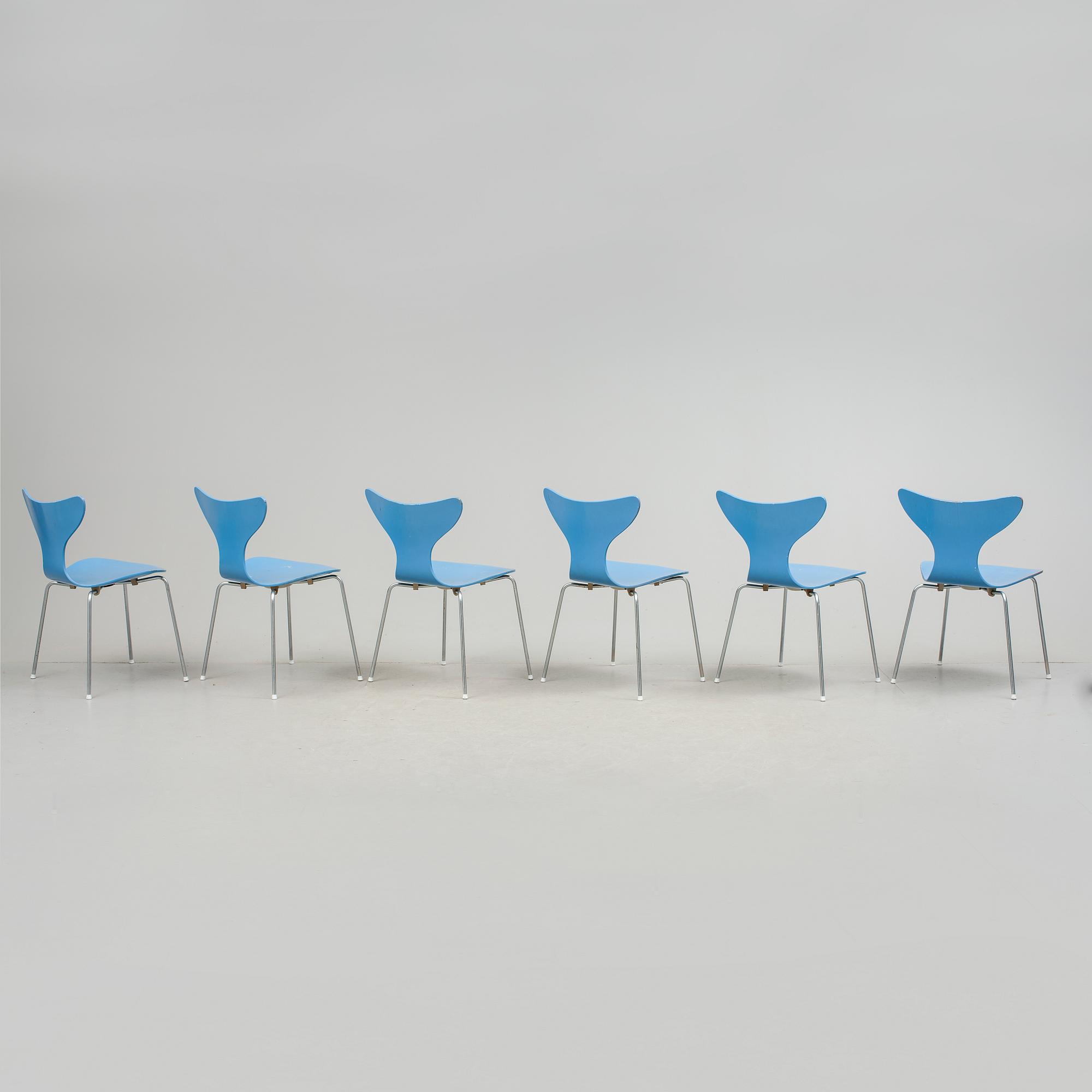 STOLAR, 6 stycken, "Liljan", Arne Jacobsen, 1970-tal.