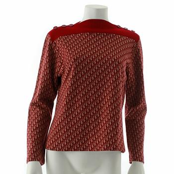 CHRISTIAN DIOR, a wine red monogrammed sweater i wool and blend material.