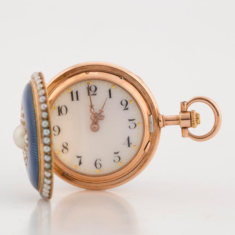 POCKET WATCH, with pearls and diamonds.
