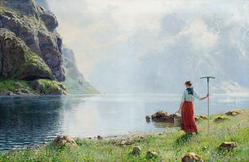 203. Hans Andreas Dahl, Fjordlandskap med flicka.