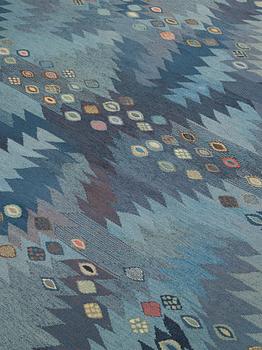 Barbro Nilsson, A CARPET, "Tånga blå, variant", flat weave, ca 259 x 206,5 cm, signed AB MMF BN.