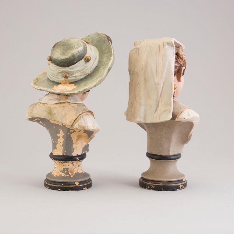 FIGURINES, a pair, plaster, late 19th / early 20th century.