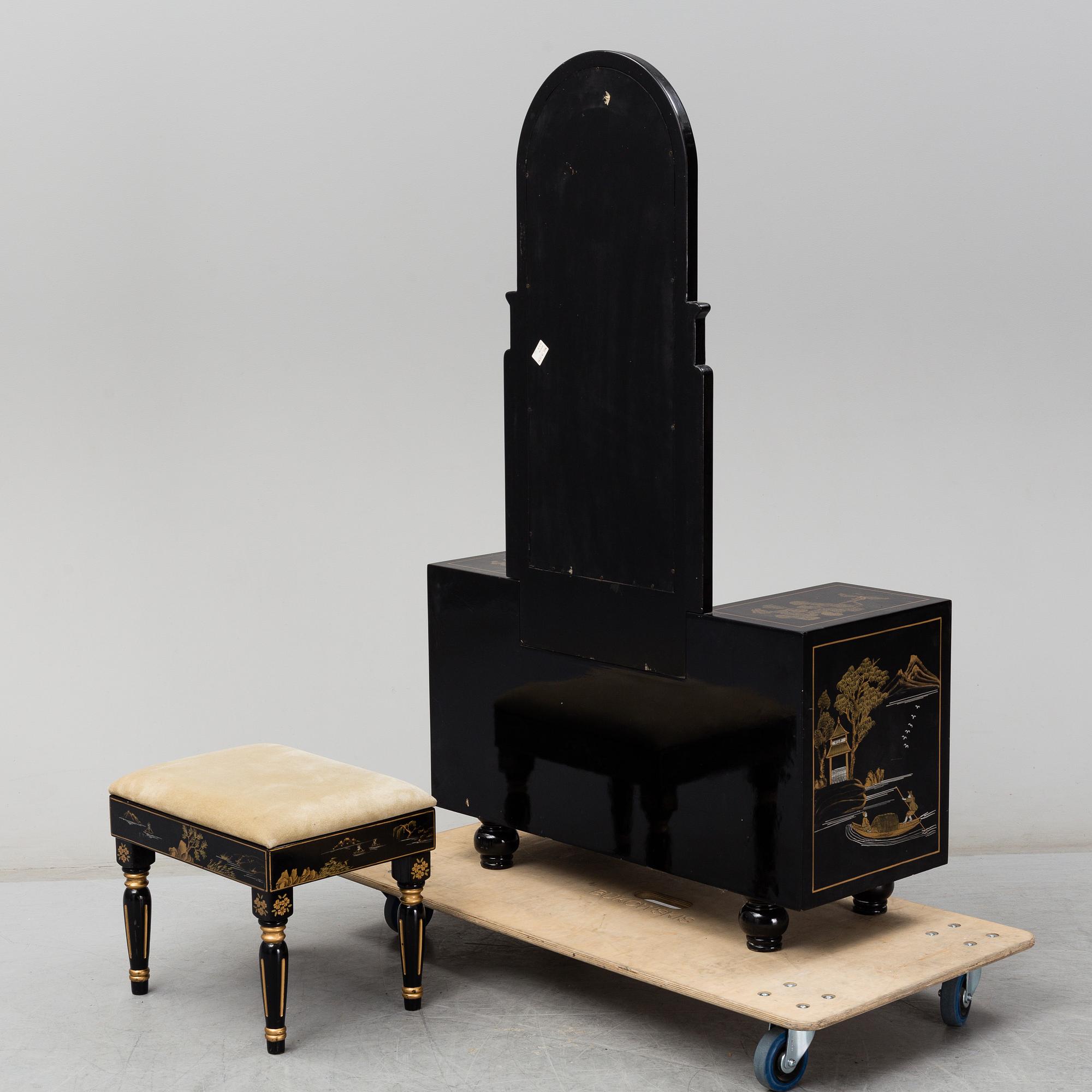 A Chinese lacquered dressing table and stool, 20th century.