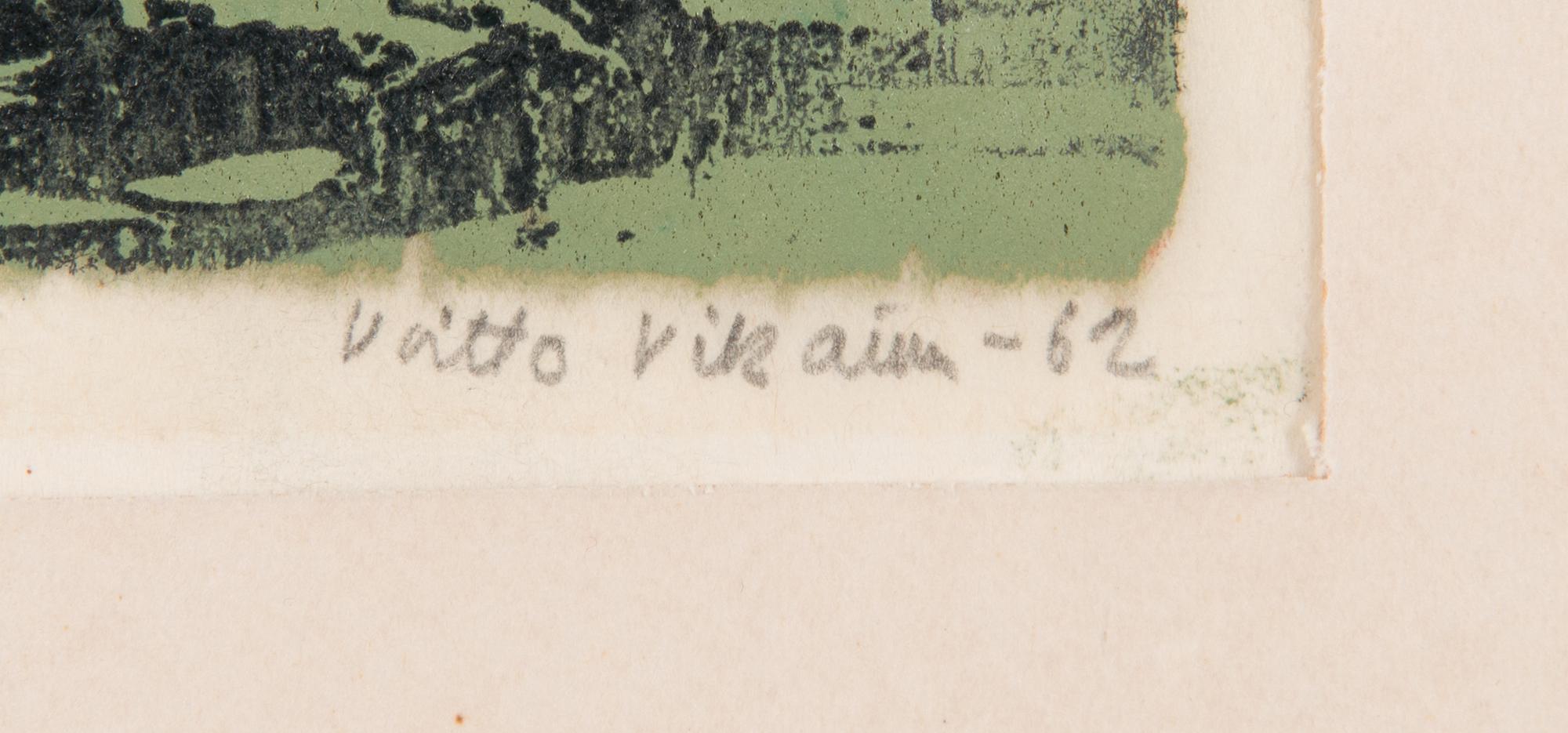 Voitto Jalmari Vikainen, träsnitt, signerad och daterad -62, märkt T.p.Lá 6/10.