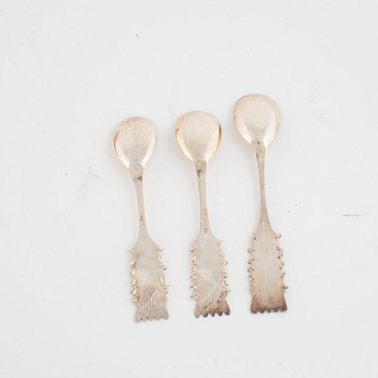 17 silver teaspoons, Sweden, 1928-48.