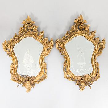 A pair of Venetian mirror lamps in rococo style,  20th century.