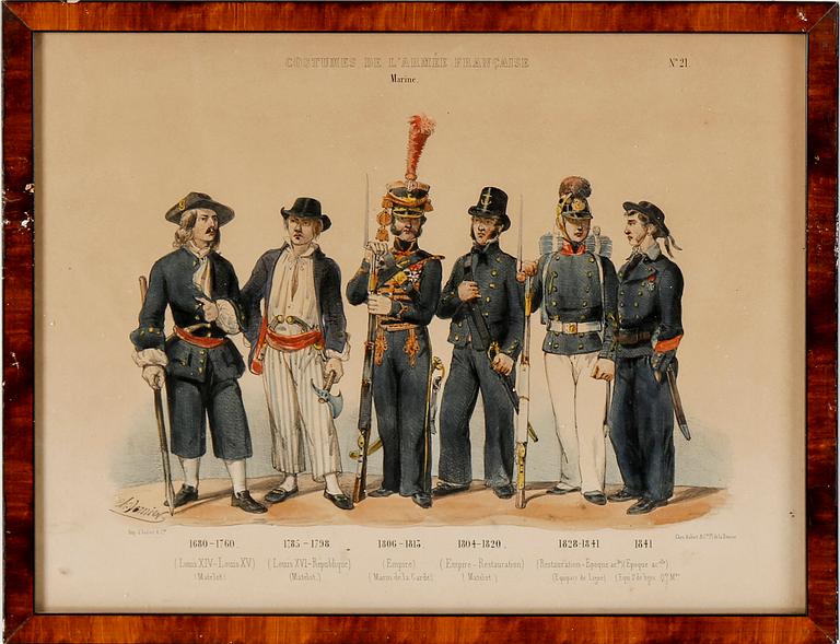 LITOGRAFISKA UNIFORMPLANSCHER, 8 st, Costumes de l'armée Française, 1800-talets slut.