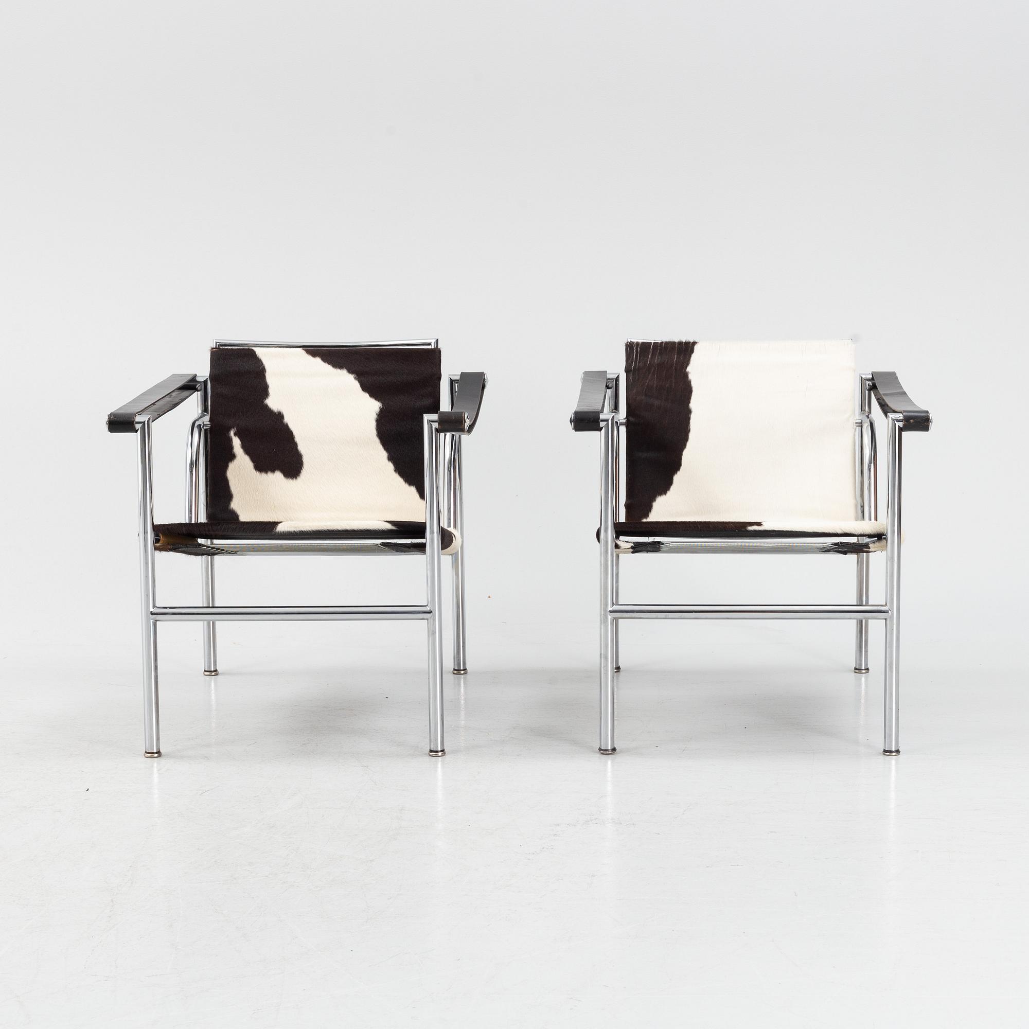 Le Corbusier, fåtöljer ett par, "LC-1", Cassina, formgiven 1928.