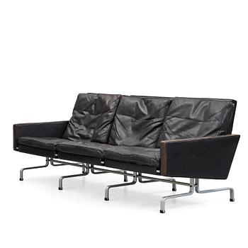 Poul Kjaerholm, a black leather PK31-3 sofa, edition E Kold Christensen, Denmark.