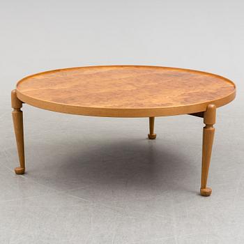 JOSEF FRANK, a model 2139 burrled wood top sofa table, Svenskt Tenn post 1985.