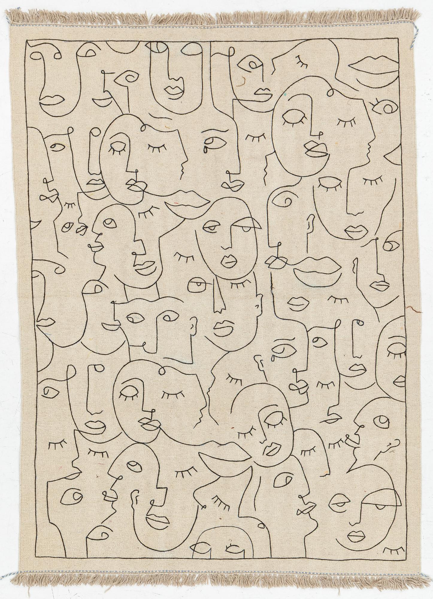 A hand-embroidered Kelim carpet, 203 x 148 cm.