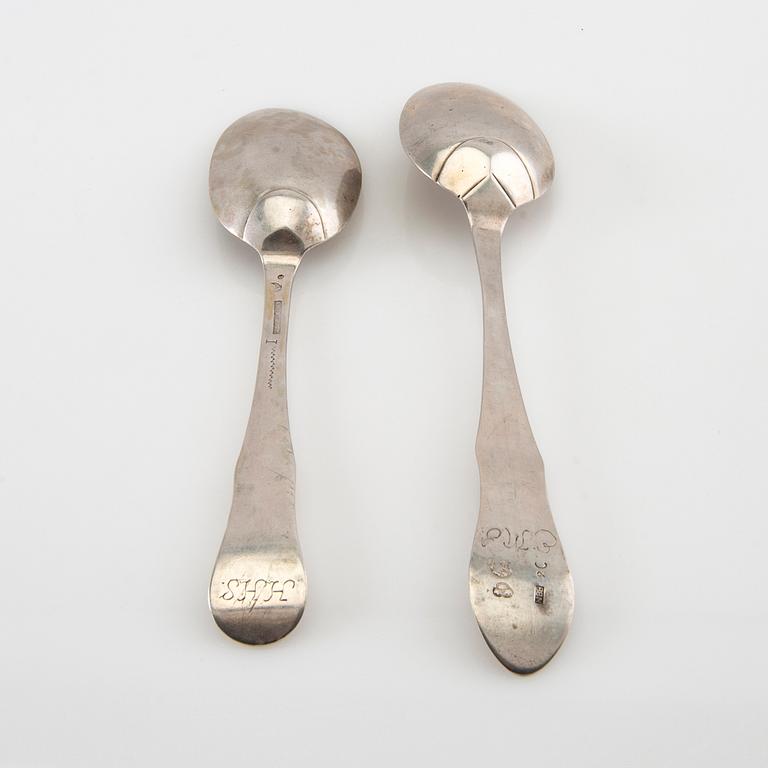 Spoons, two silver, 18th century.
