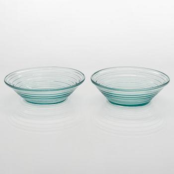 Aino Aalto, a set of two 1930's bowls, "Bölgeblick" for Karhula Glassworks, Finland.