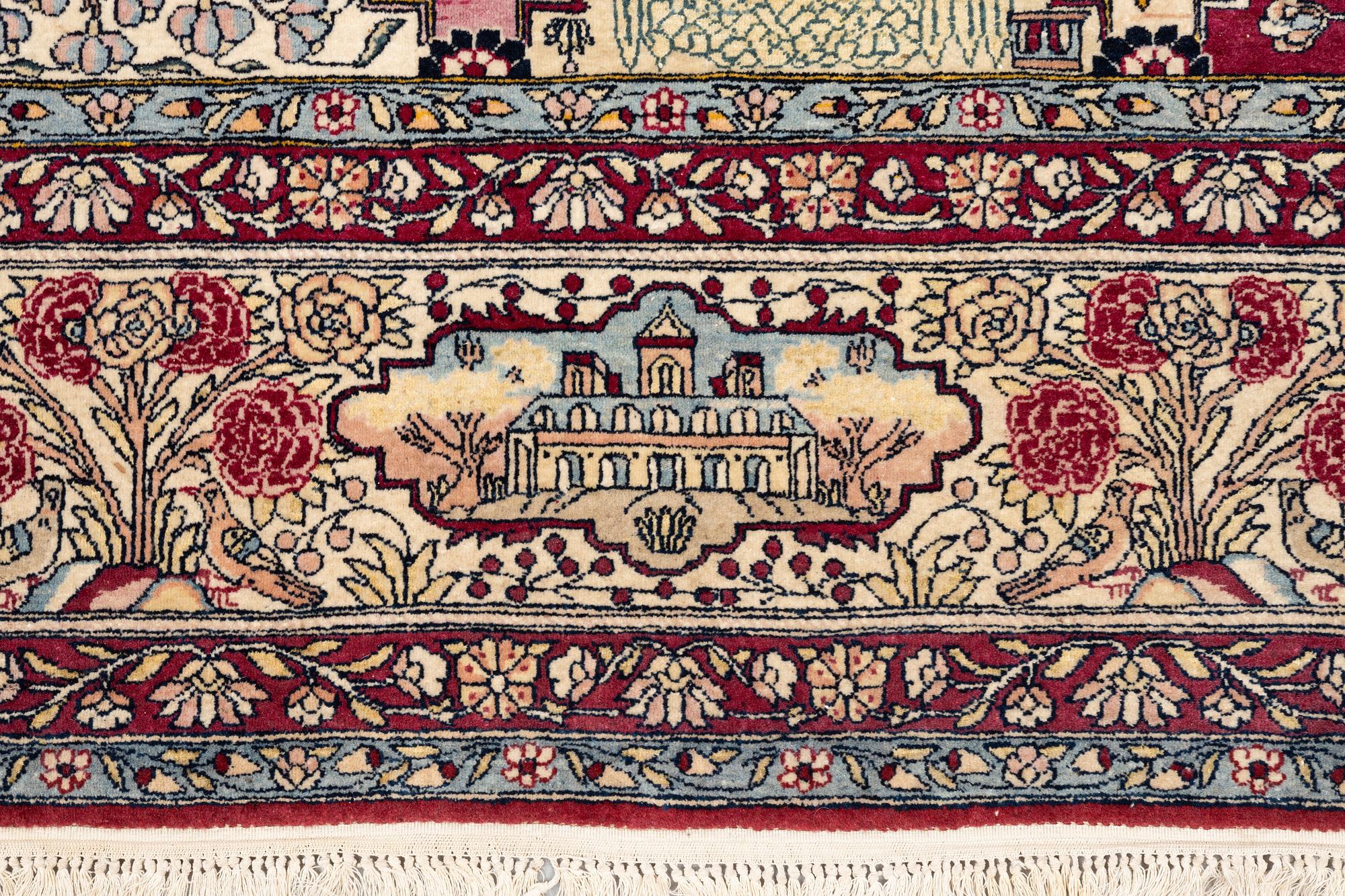 A carpet, figural semi-antique Kerman /Teheran, ca 319 x 210--215 cm.