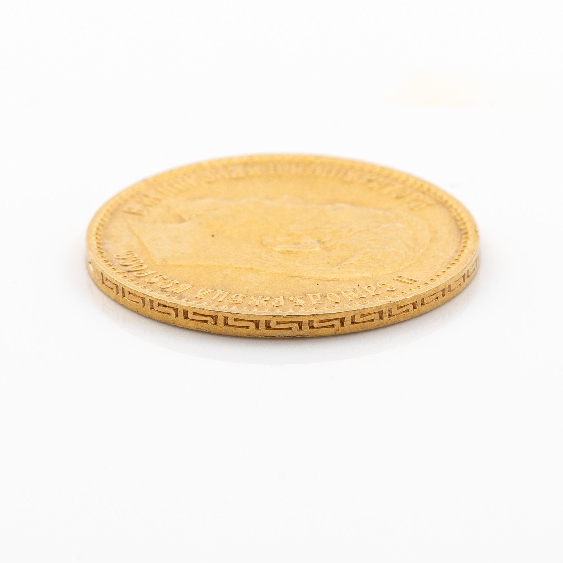 Gold coin, Nicholas II, Russia, 5 Rubles, 1904.