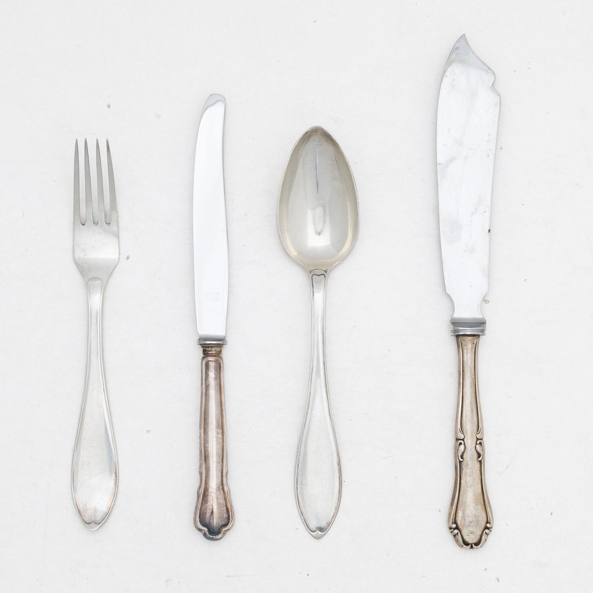 Cutlery, 28 pieces, silver, including CG Hallberg, Stockholm, 1904.