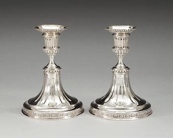 A pair of Swedish 18th century silver candlesticks, makers mark of Pehr Zethelius, Stockholm 1783.