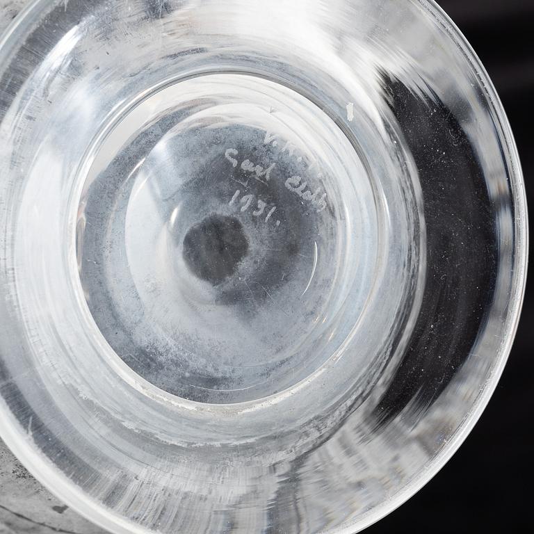 Carl Eldh, original drawings and an engraved glass decanter, Orrefors 1931.