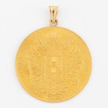 Gold coin mounted as a pendant. Austria-Hungary, 4 ducat 1915.
