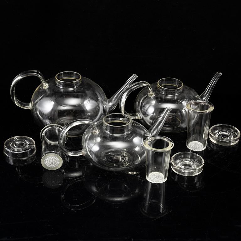WILHELM WAGENFELD, 3 tea pots, Jenaer Glaswerk, Schott & Gen, Germany.