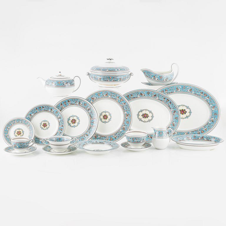 A 57-pieces "Florentine Turquoise", bone china service, Wedgewood, England, late 20th century.