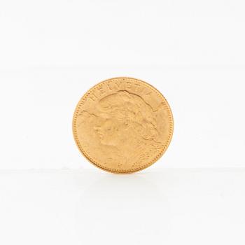 Guldmynt 10 franc 1922 Schweiz.
