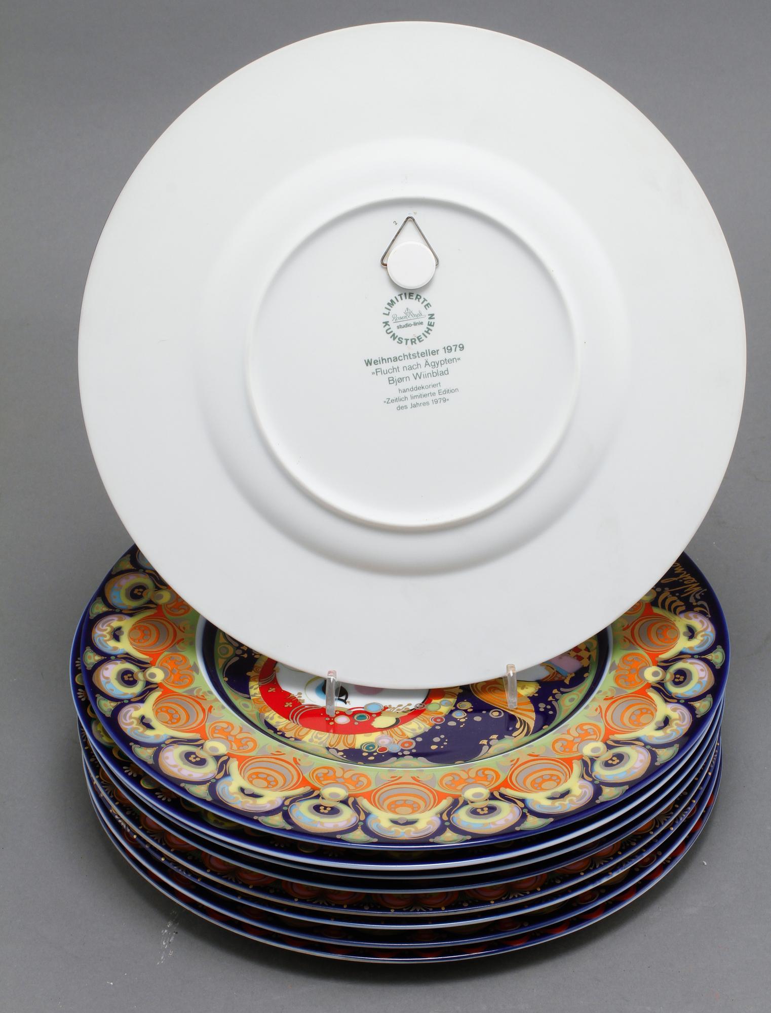 TALLRIKAR, 9 st, porslin, Björn Wiinblad, Rosenthal Studio-Line, 1970/80-tal.