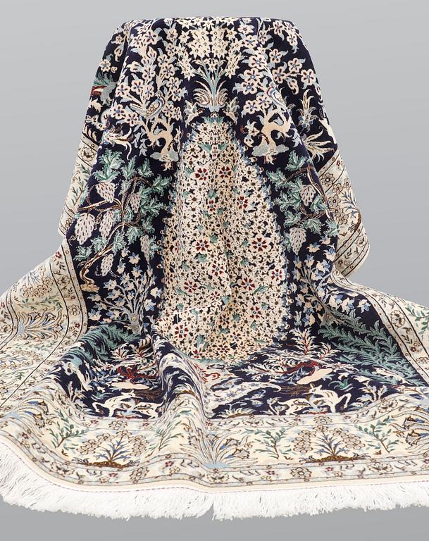 A carpet, Nain part silk s.k 6LAA, figural, ca 220 x 168 cm.