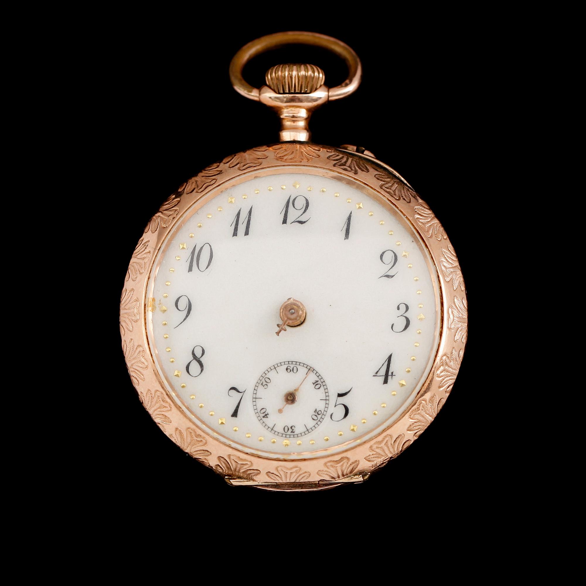 FICKUR, 14 k guld, omkring år 1900.