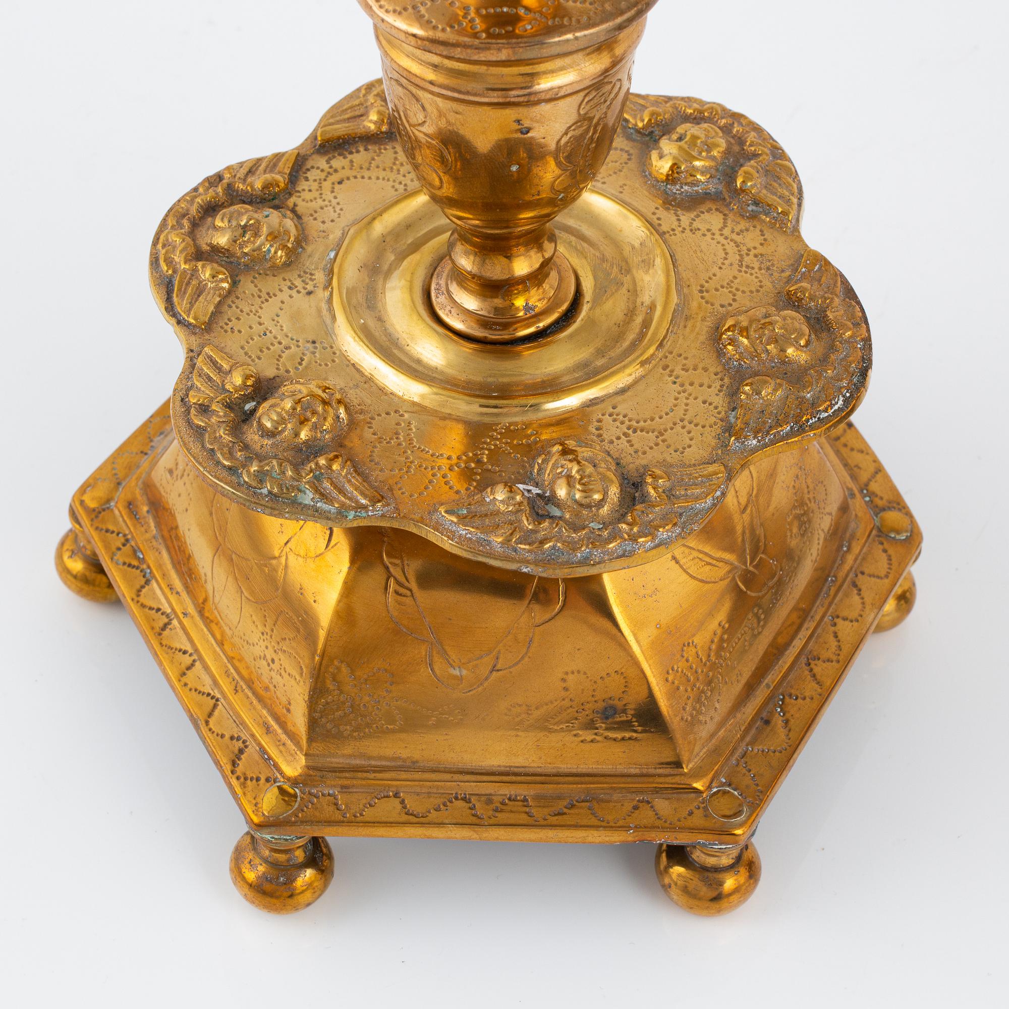 Ljusstakar ett par, mässing, 1800-talets senare del, Barockstil.