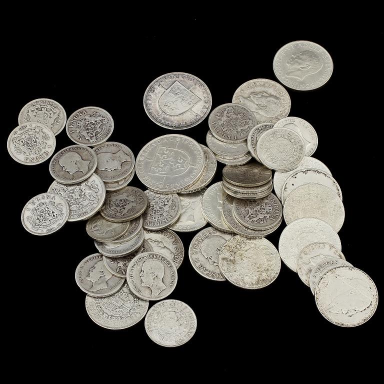 MYNT, 47 st, silver, Sverige, mestadels innan 1940. Vikt ca 500 g.