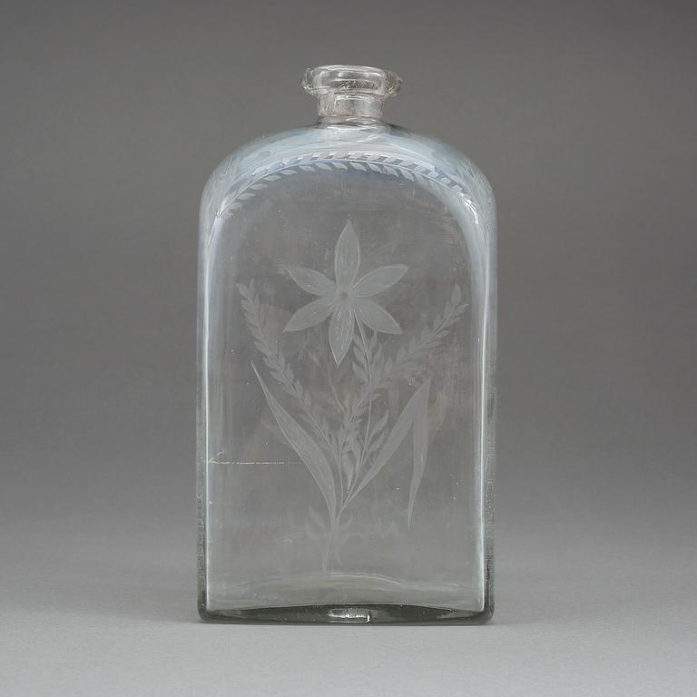 BRÄNNVINSFLASKA, glas, 1800-tal.